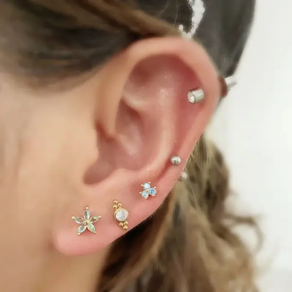 Copper Artificial Gemstones Ear Cartilage Rings & Studs Flower Waterproof Non Tarnish Surgical Steel