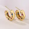 Wholesale 1 Pair Fashion C Shape Inlay Copper Zircon 18k Gold Plated Ear Studs