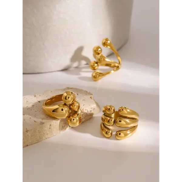 Wholesale 304 Stainless Steel Hand PVD Coated 18K Real Gold Plated Classic Style Gold Open Rings