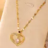 Wholesale Jewelry Elegant Heart Shape Stainless Steel Zircon Hollow Out Pendant Necklace