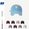 Wholesale Original Fashion Brand R Letter Baseball Cap Men's and Women's Ins Korean Style Washed Old Corduroy Cap Shown Face Small