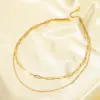 Wholesale 201 Stainless Steel Solid Color PVD Coated Real Gold Plated 18K Gold Modern Style Simple Style Streetwear Waterproof Non Tarnish Cable Chain Lobster Trigger Clasp Closure Gold Silver Double Layer Necklaces