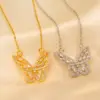 Wholesale PVD Coated Real Gold Plated Butterfly Stainless Steel Retro Waterproof Non Tarnish Necklace