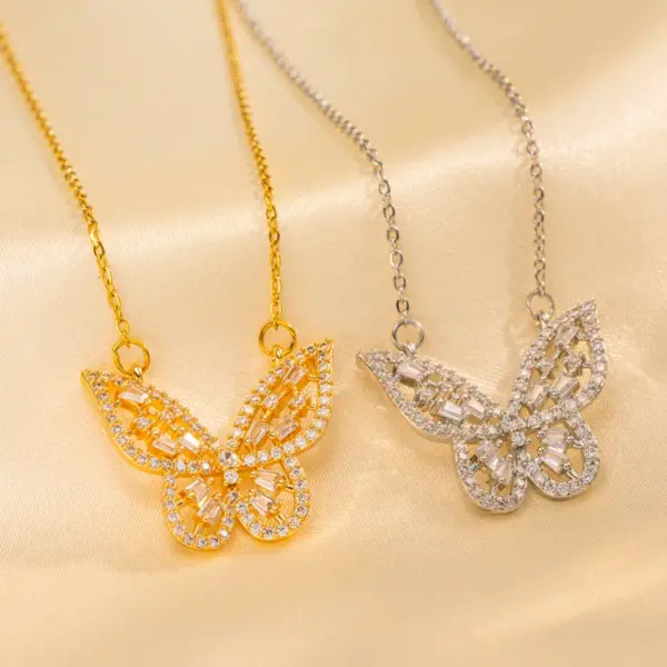 Wholesale PVD Coated Real Gold Plated Butterfly Stainless Steel Retro Waterproof Non Tarnish Necklace