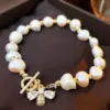 Wholesale Retro Heart Shape Bee Freshwater Pearl Copper Bracelets
