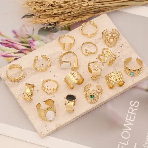 Wholesale Fashion Waves Stainless Steel Inlay Open Ring