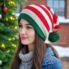 Wholesale Christmas Knitted Autumn/Winter Striped Pom-Pom Holiday Wool Hat