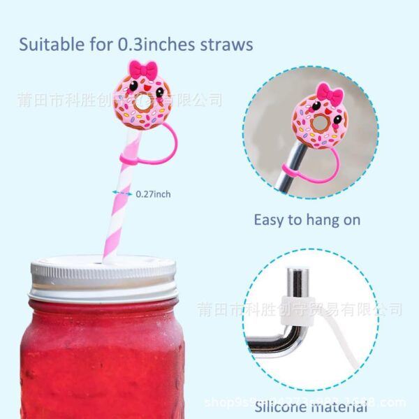 Wholesale Pink sweetheart series straw cover straw cap silicone dust plug cute anime party straw decoration cross-border products