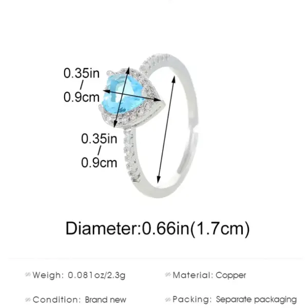 Copper Inlay Heart Shape Zircon Adjustable Ring