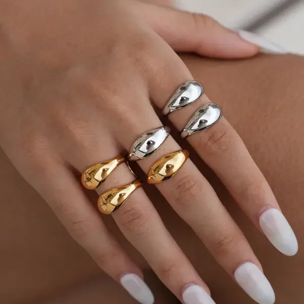 Wholesale Summer Ladies' 18K Gold Plated Stainless Steel Geometric Hollow Out Open Ring Adjustable Rings Casual Wear All Seasons