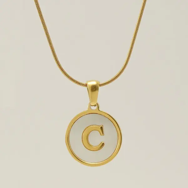 Wholesale Fashion Letter Stainless Steel Titanium Steel Plating Inlay Shell Pendant Necklace 1 Piece