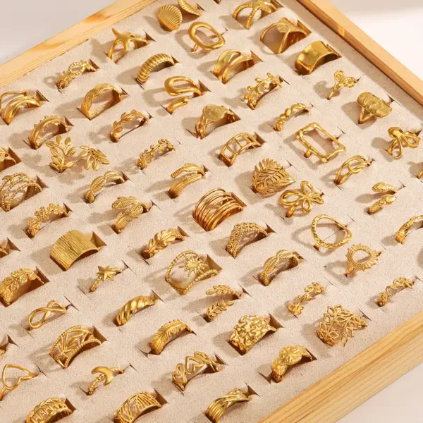 Ion Plating (IP) 18K Gold Plated Round Heart Shape Bow Knot 304 Stainless Steel IG Style Waterproof Non Tarnish Open Rings