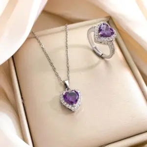 XL727 Purple Love Necklace Ring Set / Silver