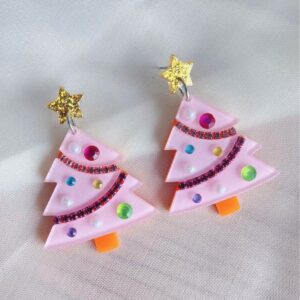 Wholesale Pink Christmas Acrylic Earrings