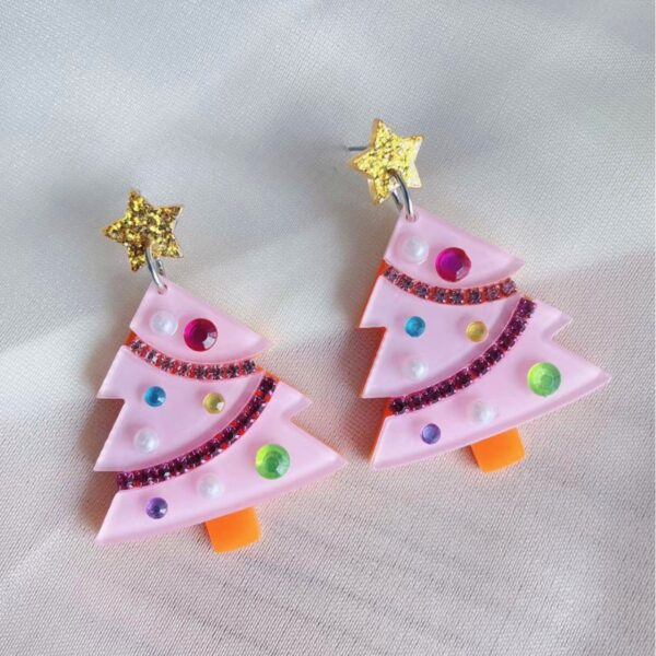 Wholesale Pink Christmas Acrylic Earrings