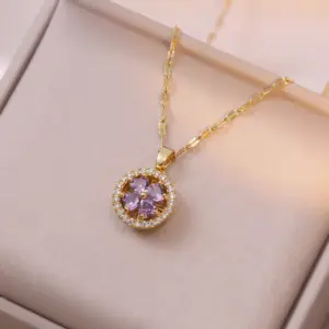 X0724 Gold Heart Purple Necklace {Pendant Included}--4
