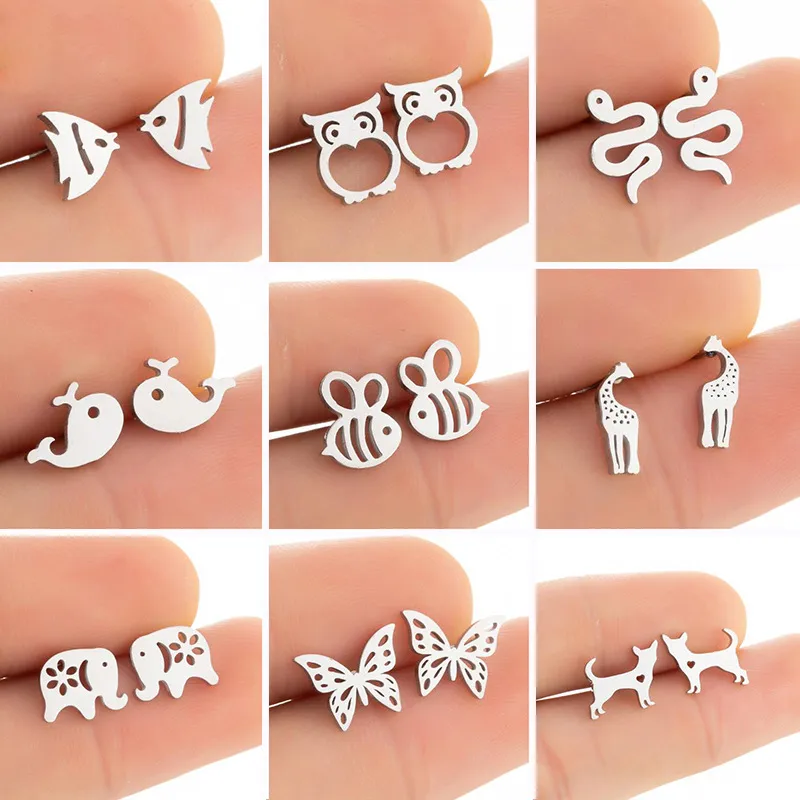 PVD Coated 18K Gold Real Gold Plated Animal 304 Stainless Steel Simple Style Waterproof Non Tarnish Ear Studs