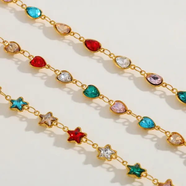 Elegant Cute Artistic Pentagram Water oplets Heart Shape 304 Stainless Steel 18K Gold Plated Zircon Cable Chain Bracelets In Bulk