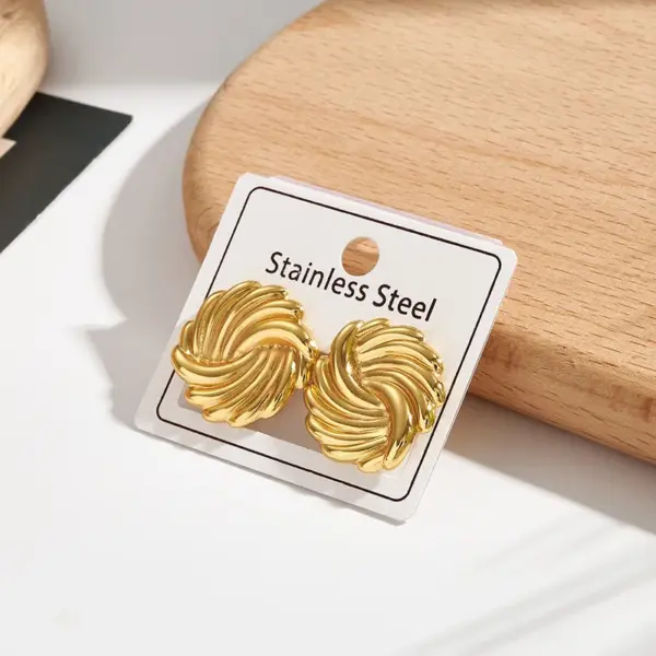 Elegant Spiral Patterned Electroplated 304 Stainless Steel Round And Oval Shaped Ear Studs Women's Fashion Jewelry Earrings