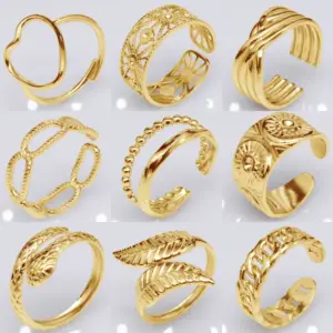 Retro Leaf Heart Shape Snake Titanium Steel Polishing Plating Hollow Out Open Ring 1 Piece