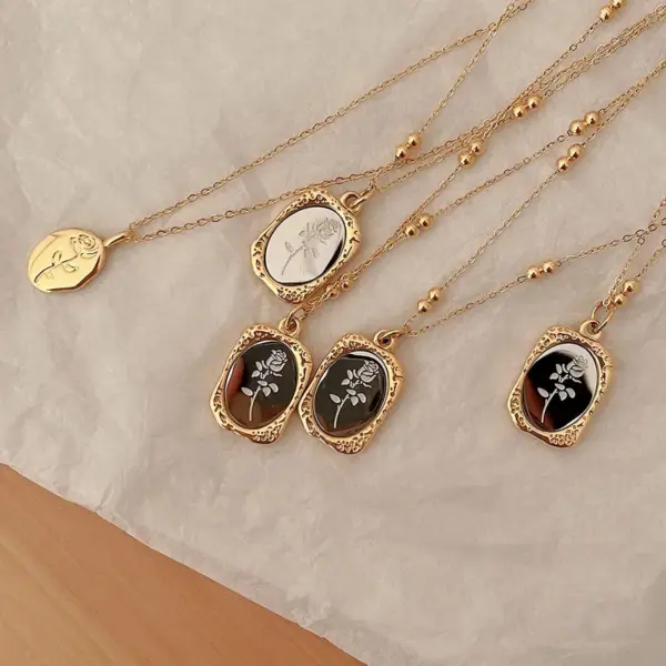 Wholesale Simple Style Commute Flower Stainless Steel Titanium Steel Patchwork Pendant Necklace