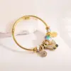 Wholesale Elegant Sweet Butterfly 304 Stainless Steel Alloy Gold Plated Rhinestones Bangle In Bulk