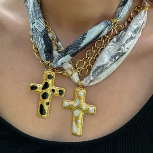 Wholesale Elegant Classic 18K Stainless Steel Oil Drip Cross Pendant Scarf Necklace Women's Luxury Rustproof Brown White Blue Gold Black