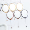 Wholesale New DIY Beaded Oval Wood Grain Mirror Handheld Makeup Mirror Single-Sided Makeup Mirror Plastic Portable Small Mirror
