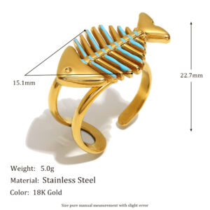 Oil dripping fish bone open ring-gold