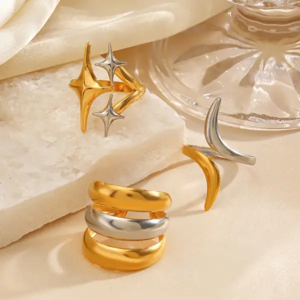 Ion Plating (IP) 18K Gold Plated Star Lines 304 Stainless Steel Casual Glam Luxurious Waterproof Non Tarnish Open Rings