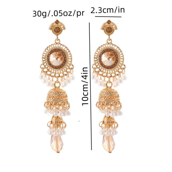 Wholesale Fashionable and Personalized Micro-Encrusted Diamond Earrings Thai Retro Women's Long Imitation Large Gemstone Tassel Bell Earrings