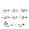 1 Pair Sweet Flower Butterfly Titanium Steel Rhinestones Ear Studs