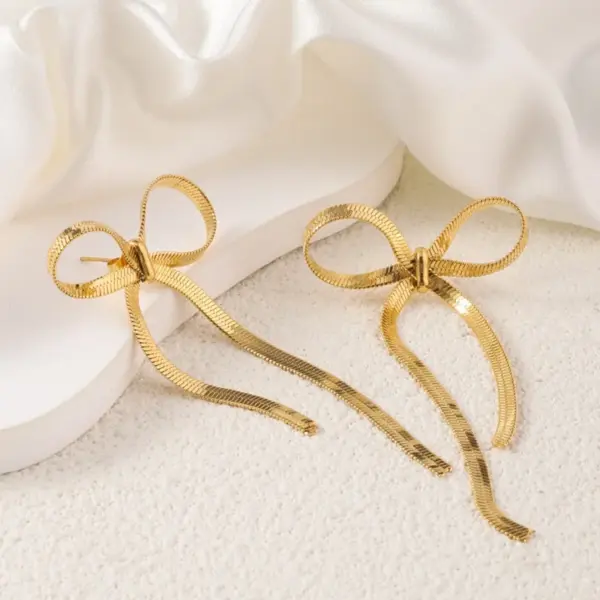 Wholesale 304 Stainless Steel Bow Knot Electroplating Golden Plated Elegant Sweet Waterproof Non Tarnish Gold Silver Ear Studs
