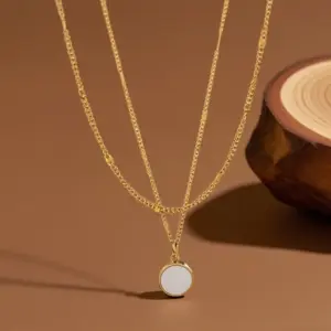X034-Double Layer White Shell-Necklace- Gold
