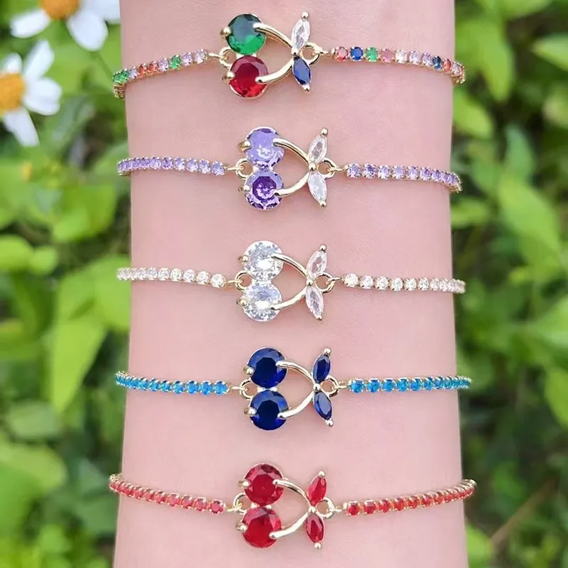 Wholesale Jewelry Casual Simple Style Cherry Copper Zircon 18K Gold Plated Polishing Plating Bracelets Tennis Chain