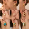Wholesale Style Women's 316 Stainless Steel Bowknot Flower Colorful Geometric Spiral Pearl Inlaid 18K Gold Plated Vacuum Electroplating Furnace Baking Series Earrings