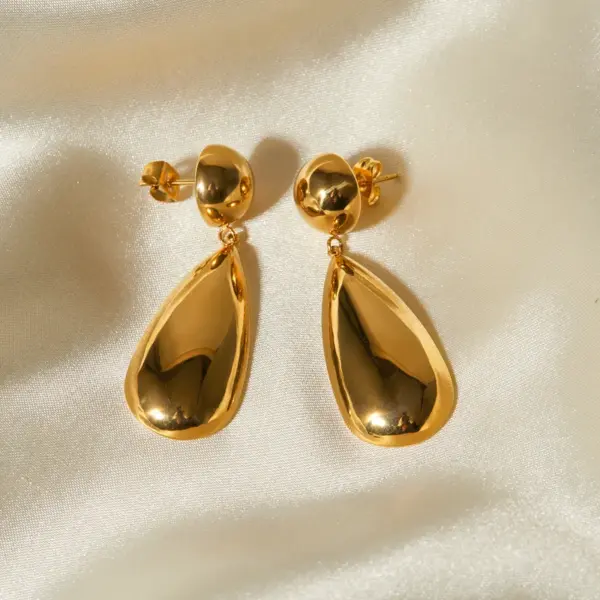 PVD Coated Real Gold Plated 18K Gold Water Droplets Stainless Steel IG Style Waterproof Non Tarnish 304 Stainless Steel Drop Earrings