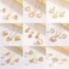Wholesale Fashionable Gemstone Jewelry Set For Women Three Piece Ti Steel Floral Pattern Necklace Earrings Rings Style