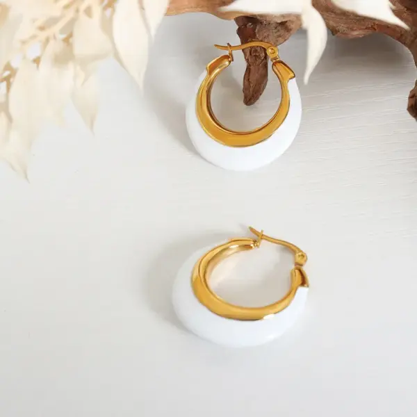 Wholesale PVD Coated Real Gold Plated 18K Gold Color Block Titanium Steel Simple Style Waterproof Non Tarnish Hoop Earrings