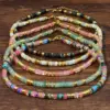 Vacation Bohemian Color Block 316 Stainless Steel Natural Stone Electroplated Beaded Chain Necklace In Bulk