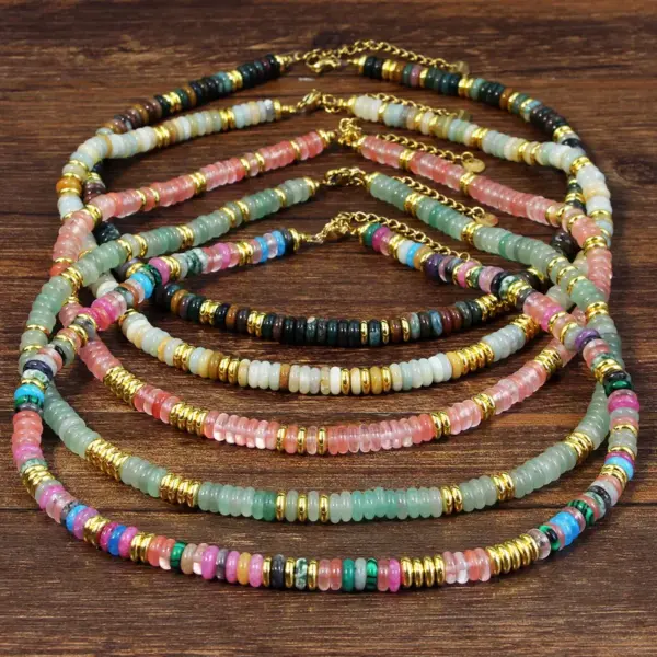 Vacation Bohemian Color Block 316 Stainless Steel Natural Stone Electroplated Beaded Chain Necklace In Bulk