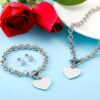 Wholesale Heart-shaped bracelet, earrings, necklace, stainless steel, titanium steel jewelry set