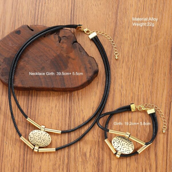 Wholesale European and American Cross-border Ethnic Style Retro Double-layer Metal Elbow Necklace Copper Tube Alloy Wax Rope Bracelet Necklace suit Women