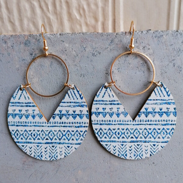 Wholesale Blue-dyed printed striped Bohemian earrings