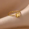 PVD Coated Real Gold Plated 18K Gold Letter 304 Stainless Steel Casual Simple Style Waterproof Non Tarnish Open Rings