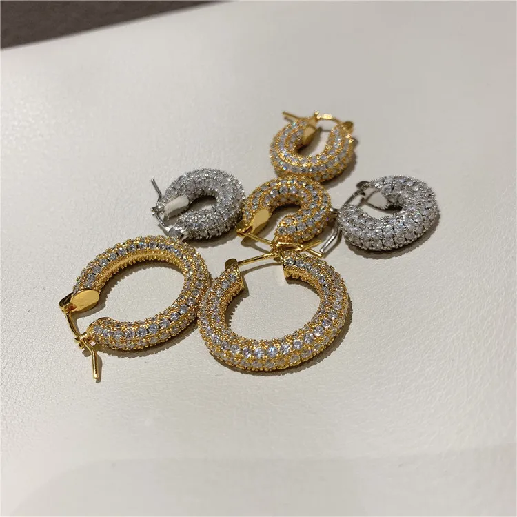 Wholesale 1 Pair Streetwear Solid Color Plating Inlay Copper Zircon Hoop Earrings