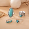 Wholesale Foreign trade new combination ring European and American retro bohemian feather large turquoise 4-piece set ring