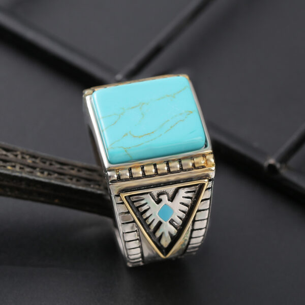 Wholesale Zhenrong wish North American Indian God Beast Western honor Thunderbird feather turquoise two-color electroplated ring