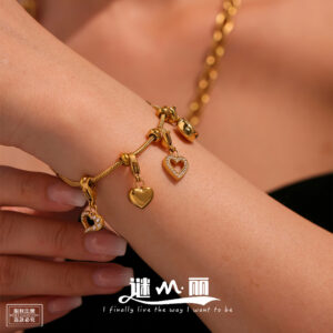 E604-steel color 5a love zircon diy multi-accessory bracelet 16+4cm