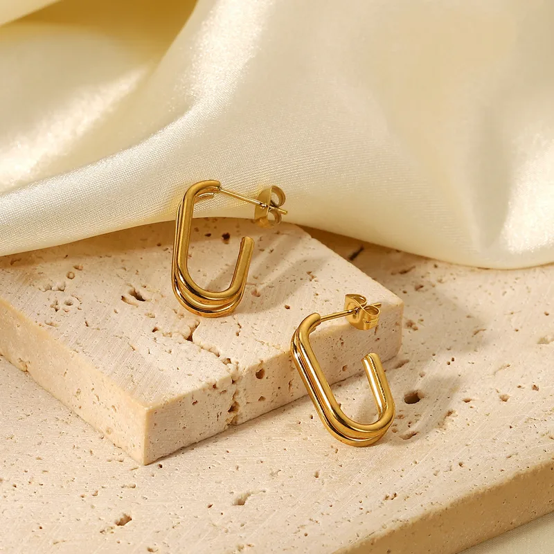 Wholesale Fashion Geometric Plating 304 Stainless Steel No Inlaid PVD Coated Earrings